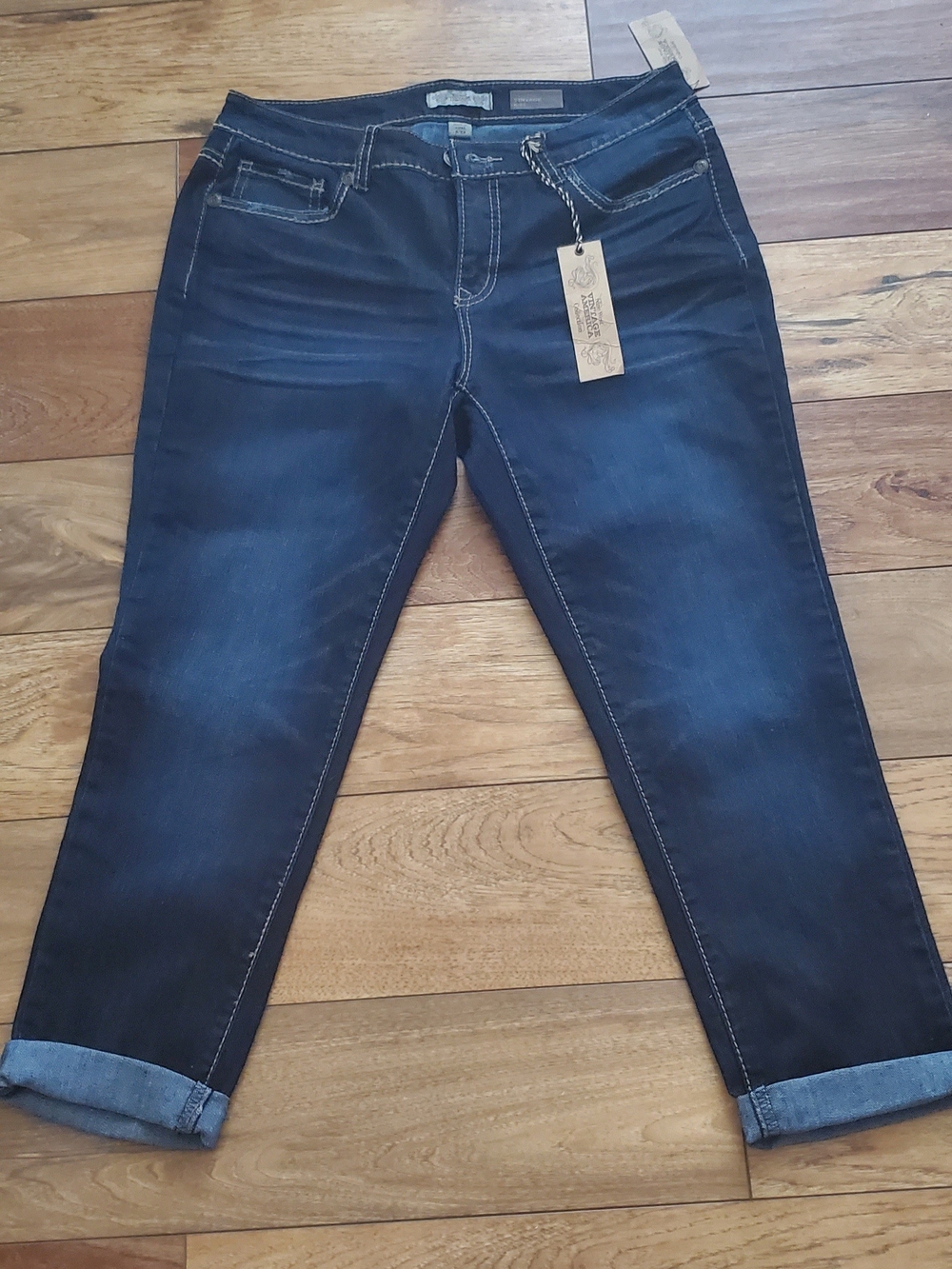 Dark Wash Women’s Jeans with Cuffed Hem - Vintage America
